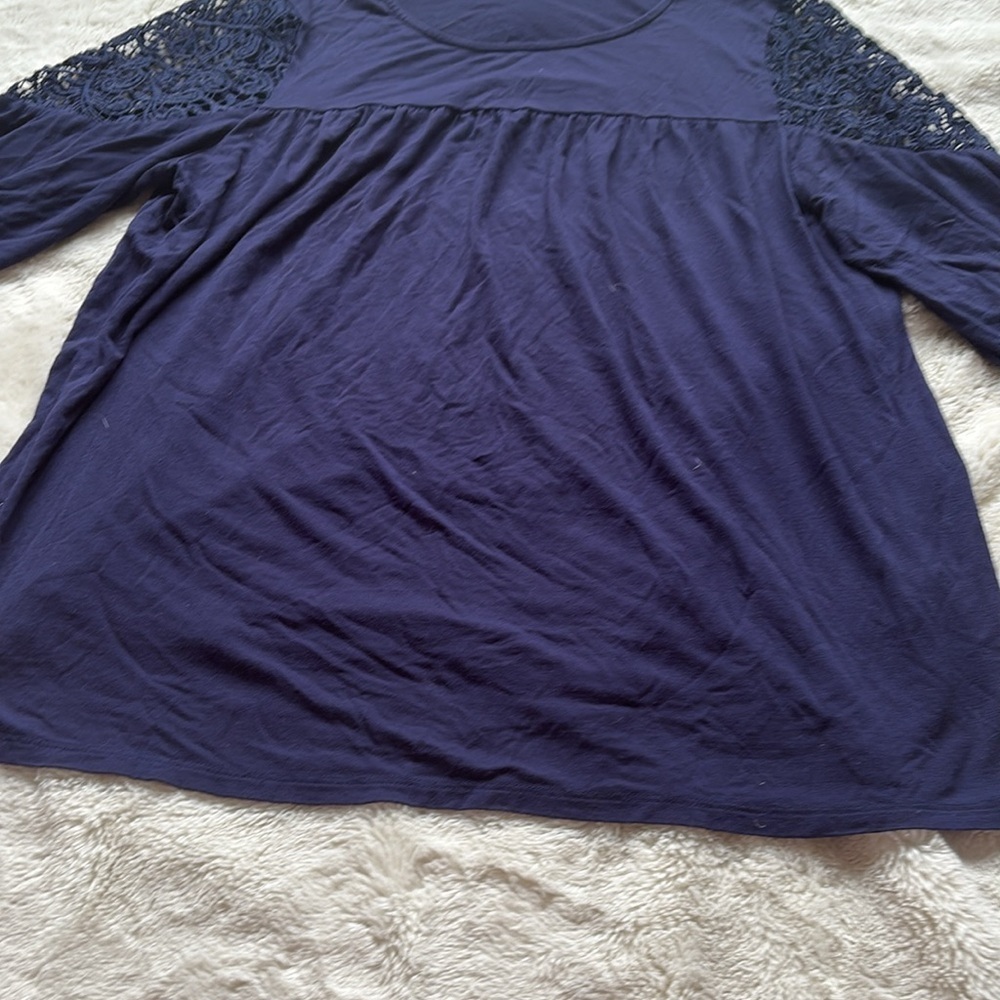 Reitmans Navy Lace-Sleeve Tunic – Size Large | Boho Chic | Scoop Neck | - Picture 5 of 8